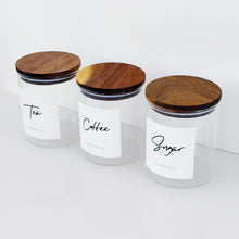Load image into Gallery viewer, Set Of 3 Glass &amp; Acacia Jars - Tea, Coffee &amp; Sugar
