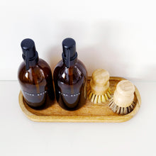 Load image into Gallery viewer, Set Of 2 Amber Bottles - Glass Or Plastic - Hand Soap &amp; Dish Soap - Black Metal Pumps
