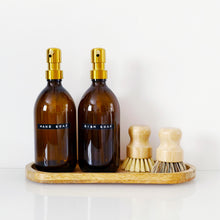 Load image into Gallery viewer, Set Of 2 Amber Bottles - Glass Or Plastic - Hand Soap &amp; Dish Soap - Gold Metal Pumps

