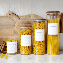 Load image into Gallery viewer, Glass Jar With White Personalised Label And Airtight Natural Acacia Wood Lid
