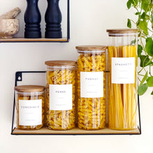 Load image into Gallery viewer, Glass Jar With White Personalised Label And Airtight Natural Acacia Wood Lid
