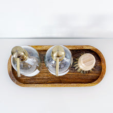 Load image into Gallery viewer, Set Of 2 Clear Bottles - Glass Or Plastic - Hands &amp; Dishes - Brushed Light Gold Metal Pumps
