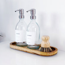 Load image into Gallery viewer, Set Of 2 Clear Bottles - Glass Or Plastic - Hands &amp; Dishes - Silver Metal Pumps
