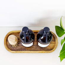 Load image into Gallery viewer, Set Of 2 Amber Bottles - Glass Or Plastic - Hand Soap &amp; Dish Soap - Black Metal Pumps
