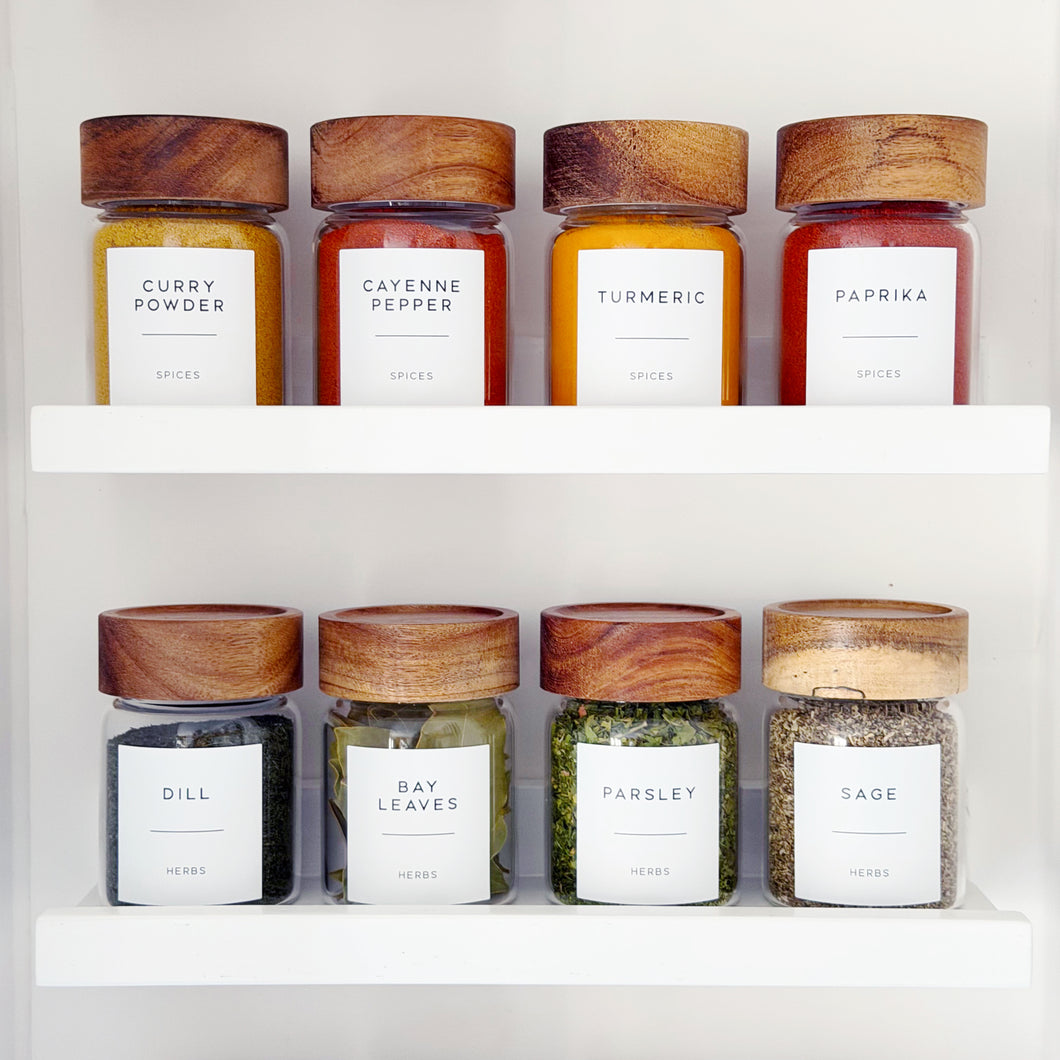Personalised Glass Herb & Spice Jars With Acacia Wood Screw Lid