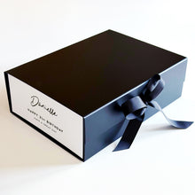 Load image into Gallery viewer, Luxury A4 Personalised Black Gift Box With Magnets &amp; Ribbon
