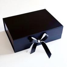 Load image into Gallery viewer, Luxury A4 Personalised Black Gift Box With Magnets &amp; Ribbon
