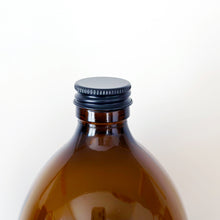 Load image into Gallery viewer, Amber Glass Or Plastic Bottle With White Label &amp; Black Metal Screw Lid
