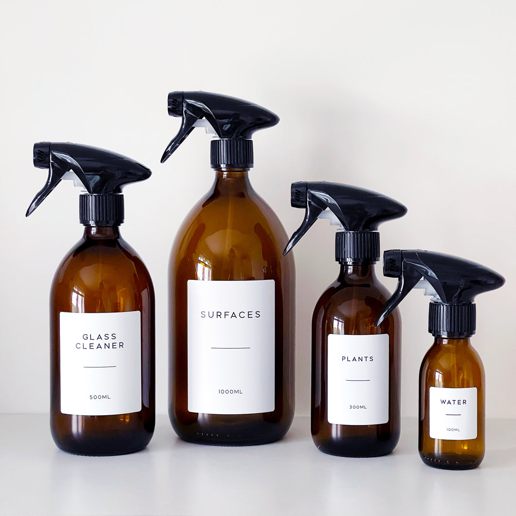 Amber Glass Or Plastic Spray Bottle With Personalised Label