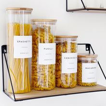 Load image into Gallery viewer, Glass Jar With White Personalised Label And Airtight Natural Bamboo Wood Lid
