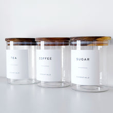 Load image into Gallery viewer, Set Of 3 Glass &amp; Acacia Jars - Tea, Coffee &amp; Sugar

