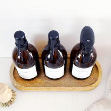 Load image into Gallery viewer, Set Of 3 Amber Bottles - Glass Or Plastic - Hands, Dishes And Surfaces - Metal Pump Dispensers &amp; Trigger Spray
