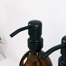 Load image into Gallery viewer, Set Of 3 Amber Bottles - Glass Or Plastic - Hands, Dishes And Surfaces - Metal Pump Dispensers &amp; Trigger Spray

