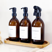 Load image into Gallery viewer, Set Of 3 Amber Bottles - Glass Or Plastic - Hands, Dishes And Surfaces - Metal Pump Dispensers &amp; Trigger Spray
