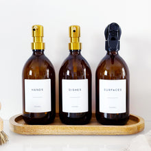 Load image into Gallery viewer, Set Of 3 Amber Bottles - Glass Or Plastic - Hands, Dishes And Surfaces - Metal Pump Dispensers &amp; Trigger Spray
