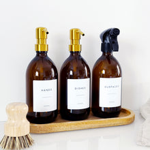 Load image into Gallery viewer, Set Of 3 Amber Bottles - Glass Or Plastic - Hands, Dishes And Surfaces - Metal Pump Dispensers &amp; Trigger Spray
