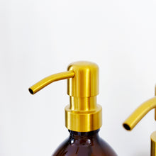 Load image into Gallery viewer, Set Of 3 Amber Bottles - Glass Or Plastic - Hands, Dishes And Surfaces - Metal Pump Dispensers &amp; Trigger Spray
