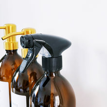 Load image into Gallery viewer, Set Of 3 Amber Bottles - Glass Or Plastic - Hands, Dishes And Surfaces - Metal Pump Dispensers &amp; Trigger Spray
