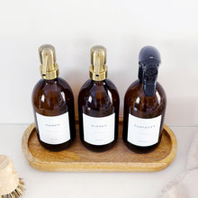 Load image into Gallery viewer, Set Of 3 Amber Bottles - Glass Or Plastic - Hands, Dishes And Surfaces - Metal Pump Dispensers &amp; Trigger Spray
