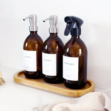 Load image into Gallery viewer, Set Of 3 Amber Bottles - Glass Or Plastic - Hands, Dishes And Surfaces - Metal Pump Dispensers &amp; Trigger Spray (Copy)
