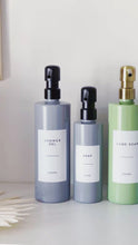 Load and play video in Gallery viewer, Personalised Plastic Dispenser Bottle With Waterproof Label And Metal Pump
