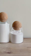 Load and play video in Gallery viewer, Cork Ball Glass Laundry Jar With Waterproof Personalised Label
