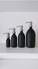 Load and play video in Gallery viewer, Matt Black Glass Dispenser Bottle With Silver Metal Pump
