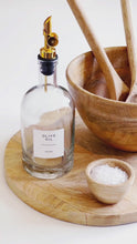 Load and play video in Gallery viewer, Chunky Glass Oil/Vinegar Pourer Bottle With White Personalised Label
