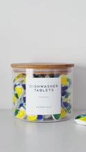 Load and play video in Gallery viewer, Glass Dishwasher Tablet Storage Jar – Bamboo Airtight Lid
