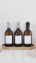 Load and play video in Gallery viewer, Set Of 3 Amber Bottles - Glass Or Plastic - Hands, Dishes And Surfaces - Metal Pump Dispensers &amp; Trigger Spray (Copy)
