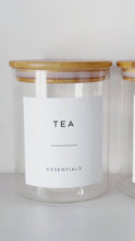 Load and play video in Gallery viewer, Set Of 3 Glass &amp; Bamboo Jars - Tea, Coffee &amp; Sugar
