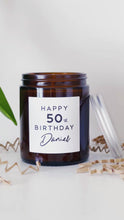 Load and play video in Gallery viewer, Personalised 50th Birthday Candle Gift - Soy Wax - Choice Of Fragrance
