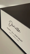 Load and play video in Gallery viewer, Luxury A4 Personalised Black Gift Box With Magnets &amp; Ribbon
