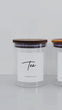 Load and play video in Gallery viewer, Set Of 3 Glass &amp; Acacia Jars - Tea, Coffee &amp; Sugar
