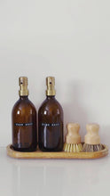 Load and play video in Gallery viewer, Set Of 2 Amber Bottles - Glass Or Plastic - Hand Soap &amp; Dish Soap - Light Brushed Gold Metal Pumps
