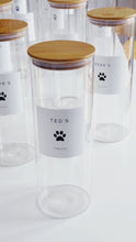 Load and play video in Gallery viewer, Pet Food Storage Jar With White Personalised Label
