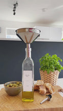 Load and play video in Gallery viewer, Glass Oil/Vinegar Pourer Bottle With White Personalised Label
