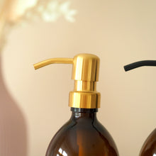 Load image into Gallery viewer, Amber Glass Or Plastic Dispenser Bottle With Metal Pump
