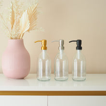 Load image into Gallery viewer, Clear Glass Dispenser Bottle With Metal Pump
