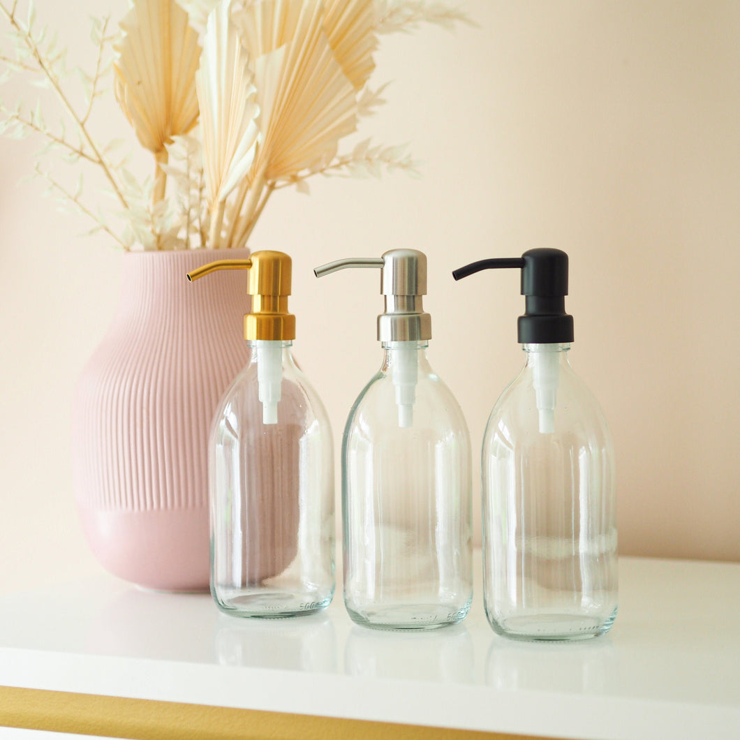Clear Glass Dispenser Bottle With Metal Pump