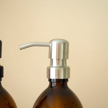 Load image into Gallery viewer, Amber Glass Or Plastic Dispenser Bottle With Metal Pump
