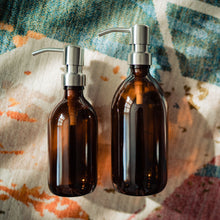 Load image into Gallery viewer, Amber Glass Or Plastic Dispenser Bottle With Metal Pump
