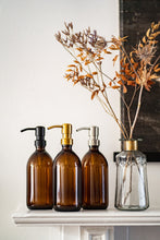 Load image into Gallery viewer, Amber Glass Or Plastic Dispenser Bottle With Metal Pump
