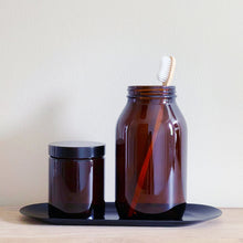 Load image into Gallery viewer, Refillable Tall Amber Glass Jar With Optional Stamped Personalised Label
