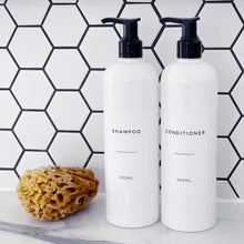 Load image into Gallery viewer, White Plastic Dispenser Bottle With White Personalised Label And Plastic Pump
