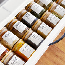 Load image into Gallery viewer, Glass Spice Jar With White Personalised Label And Airtight Natural Bamboo Lid
