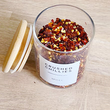 Load image into Gallery viewer, Glass Spice Jar With White Personalised Label And Airtight Natural Bamboo Lid
