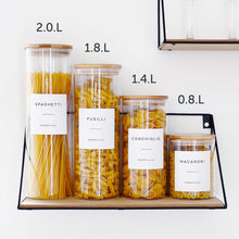 Load image into Gallery viewer, Glass Jar With White Personalised Label And Airtight Natural Bamboo Lid

