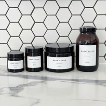 Load image into Gallery viewer, Reusable Amber Glass Jar With White Personalised Label
