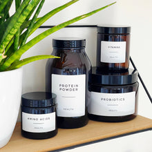 Load image into Gallery viewer, Reusable Amber Glass Jar With White Personalised Label

